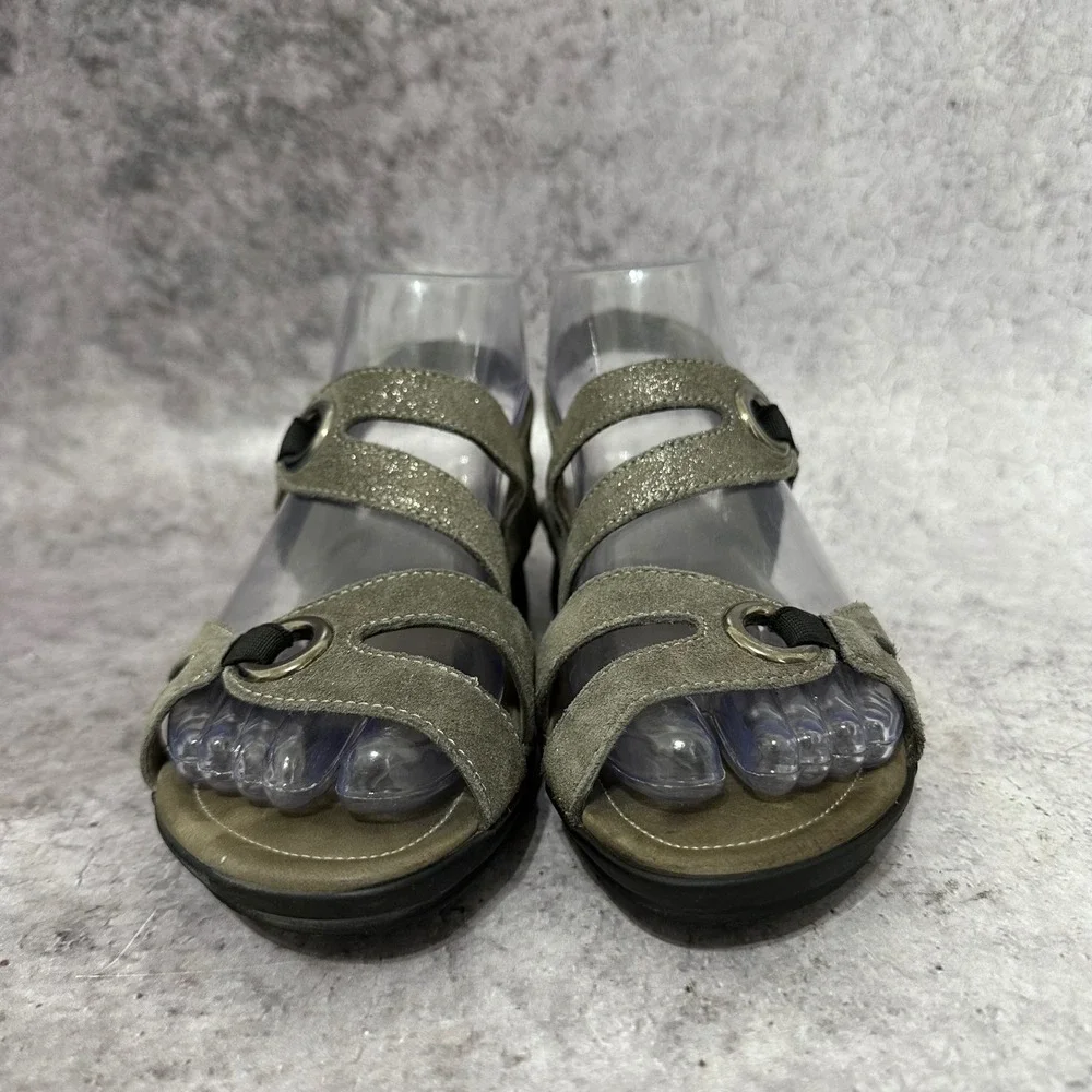 Mephisto Parfolia Wedge Sandals Womens 6 Steel Gray Iridescent Leather Strappy